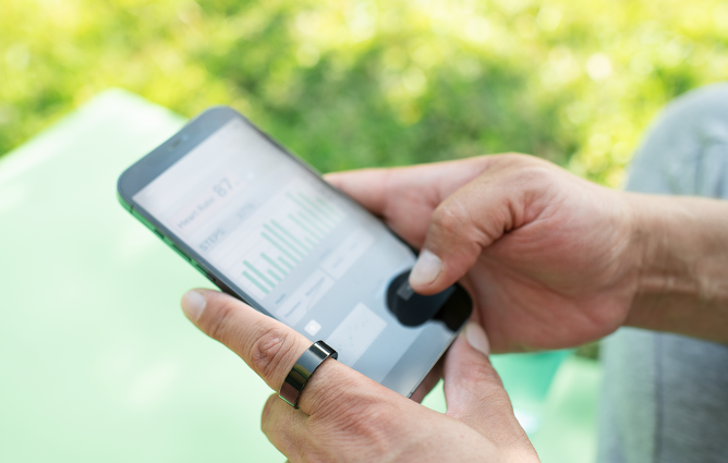 Person looking at portfolio on mobile device